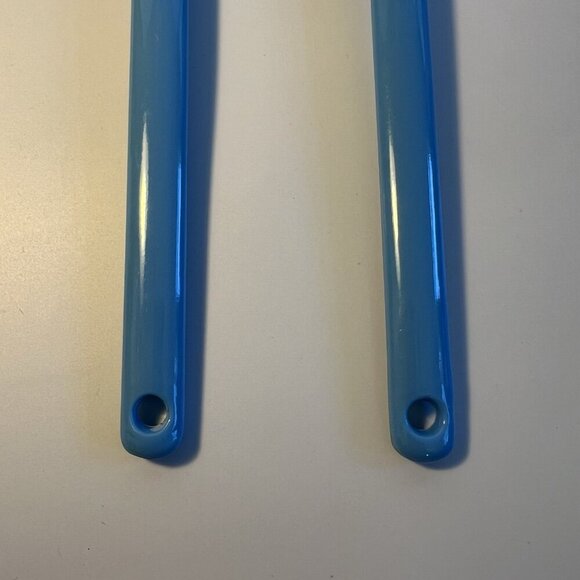 2pc Vintage Melamine Utensils Aqua Blue Salad Servers Serving Slotted Spoon Set - Picture 3 of 6